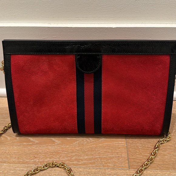 Gucci Ophidia Red Suede with Blue Web Shoulder Bag - Picture 3 of 5